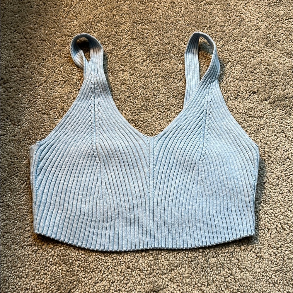 SHEIN Blue Ribbed Crop Tank Top